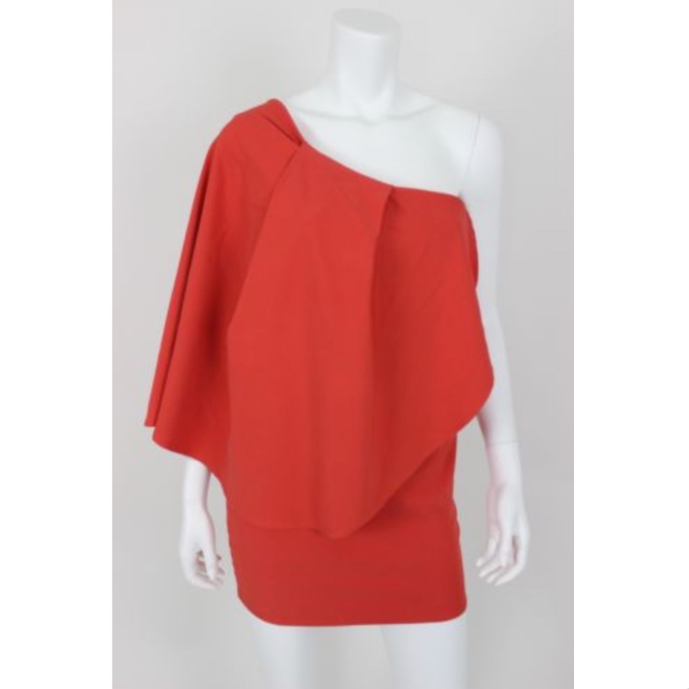 Aqua Dress S Coral One Shoulder Drape Mini Fitted